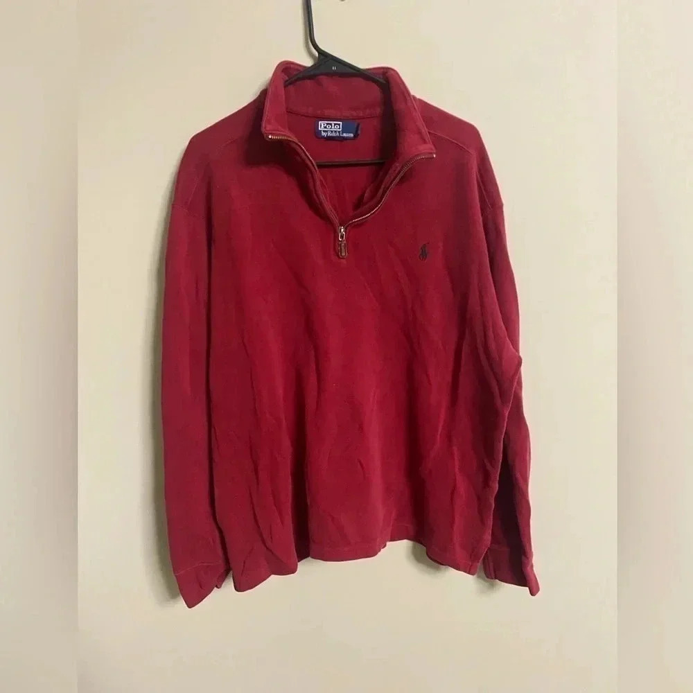 POLO RALPH LAUREN Men’s Red 1/4 Zip Pullover Long-Sleeve Sweater XL